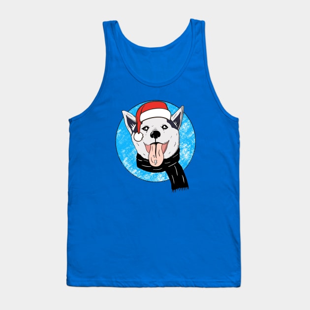 Siberian Husky With Santa Hat Christmas Tank Top by Artmoo